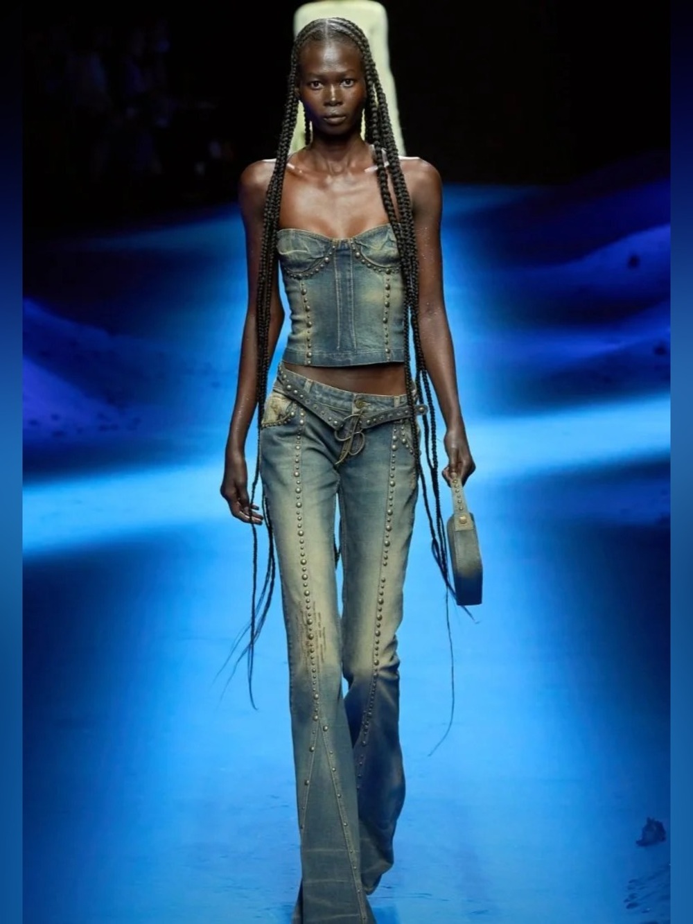 Blumarine denim studded corset top